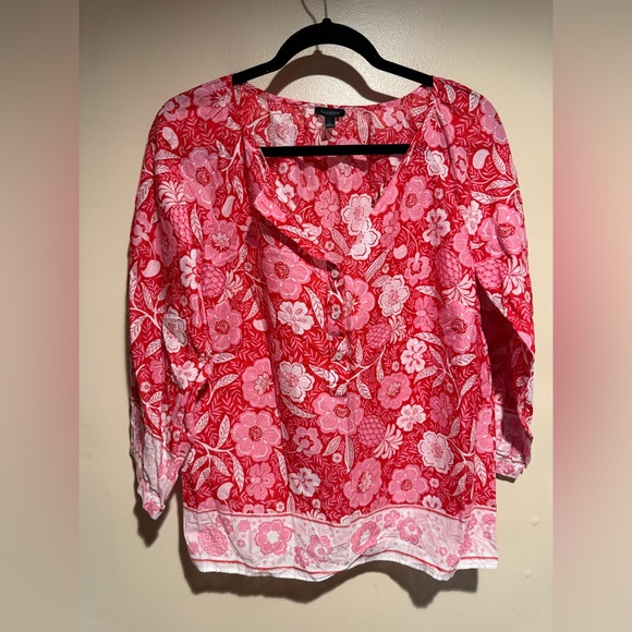 Talbots Floral Pineapple Paradise Button Front Popover Blouse - Picture 9 of 12